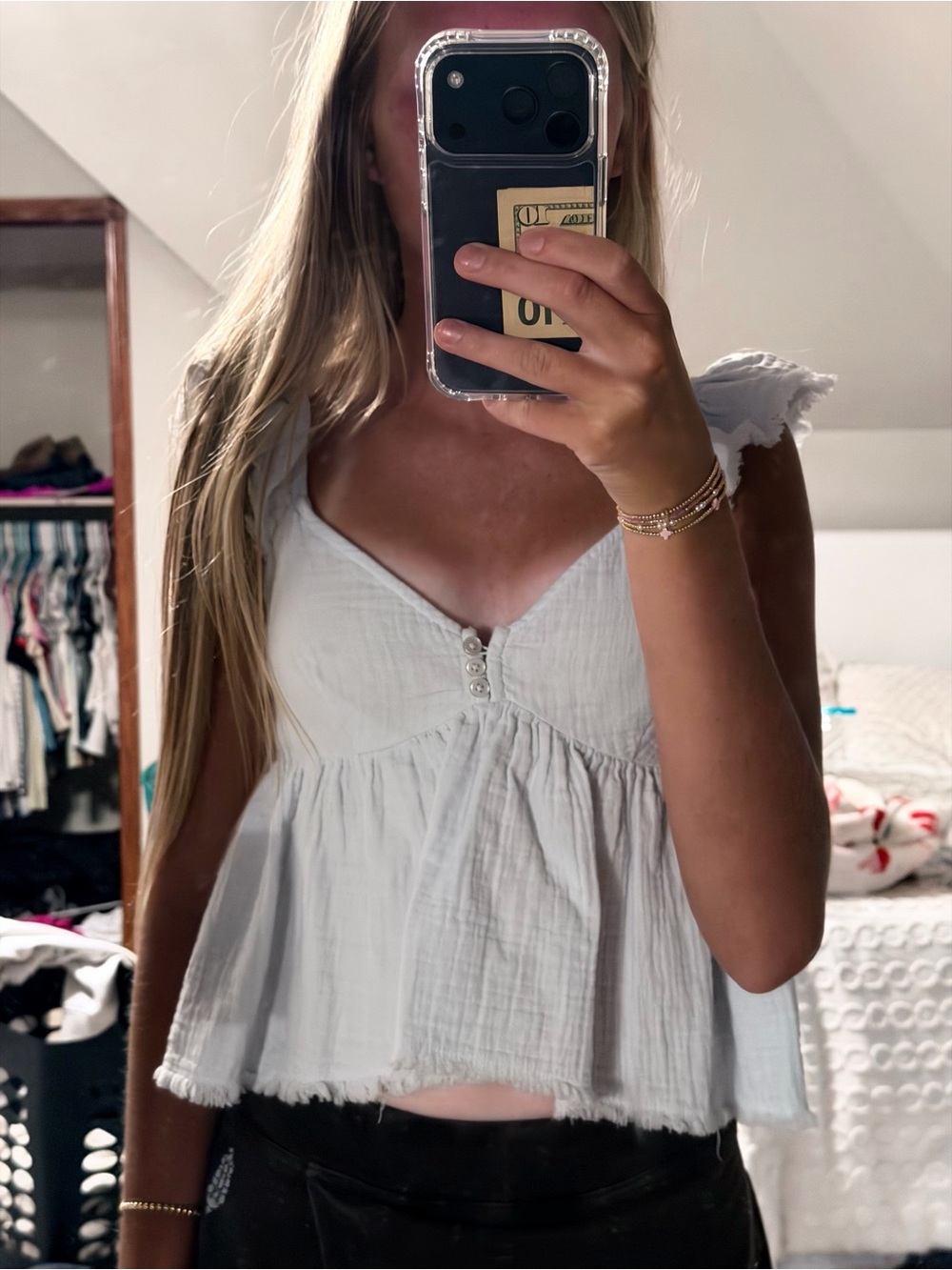 Nordstrom White Ruffle-Shoulder Peplum Camisole